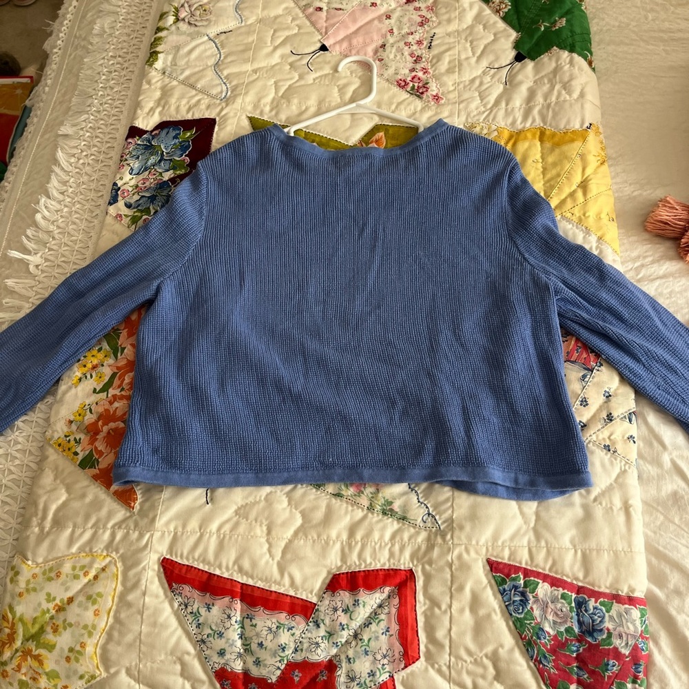 Talbots Navy Chino Pants with Blue and White Embroidery and matching Cardigan - Picture 3 of 9
